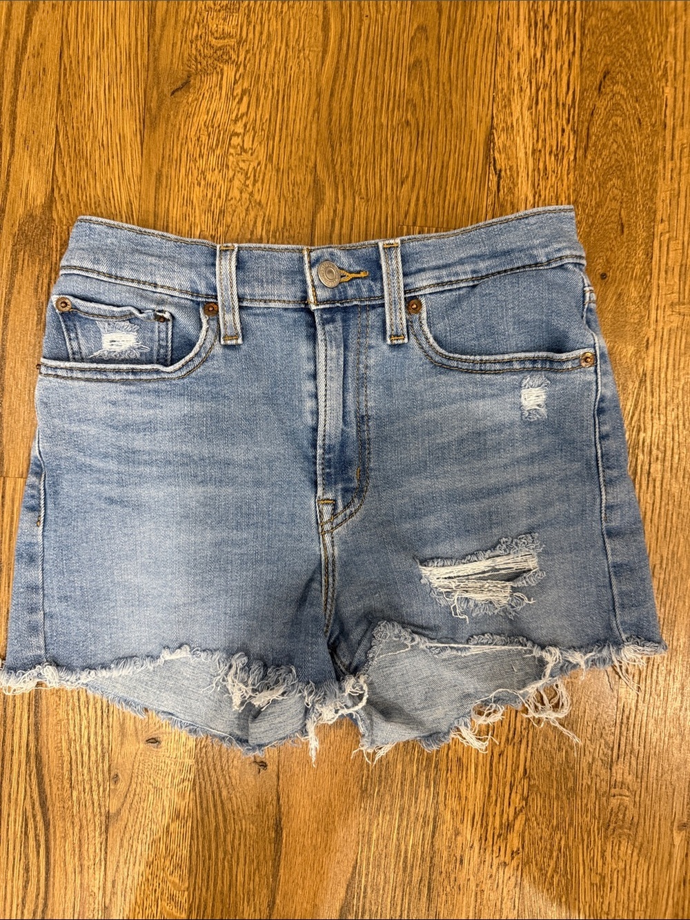 Levi Classic Distressed Light Blue Denim Shorts - Women Size 27
